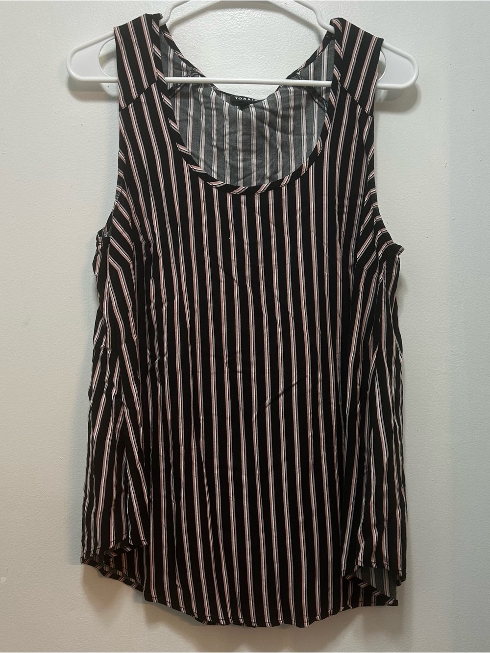 torrid Black and Pink Striped Cold-Shoulder Tank
